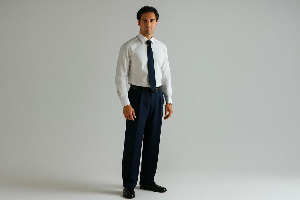 Blue Wide Leg Dress Pants Pleated Baggy Dress Trousers Unhemmed Unfinished Bottom - Cheap Priced Dress Slacks For Men On Sale