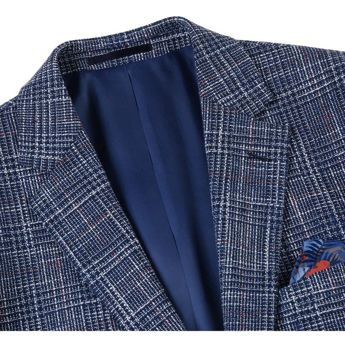 Saco vaquero - Western Sport Coat - Western Blazer - Mens Slim Fit Two Button Wool & Linen Sport Coat Blazer In Blue Windowpane Plaid