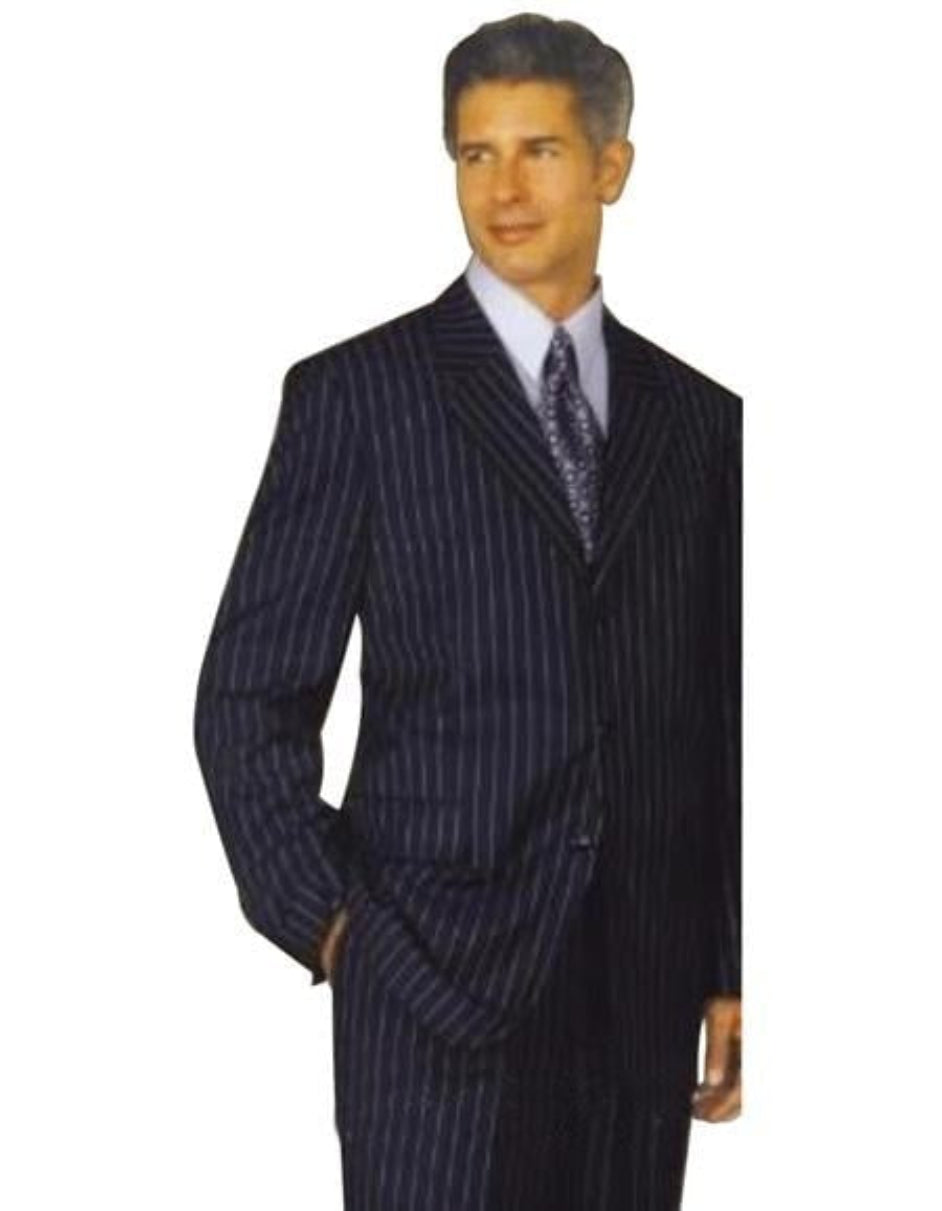 Bold Chalk Pronounce Dark Navy Blue Suits For Men & White Pinstripe Three ~ Available In 2 Or 3 Buttons Style