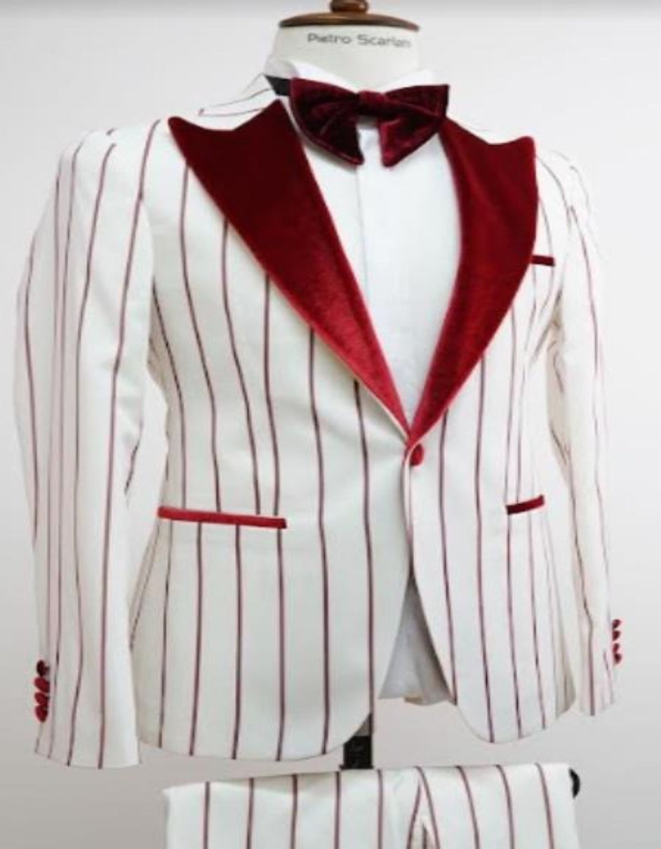 Bold Gangster - 1920 White and Red Pinstripe Tuxedo Suit