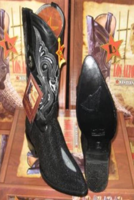 Botine Para Hombre Negro - Los Altos Boot Black Genuine Stingray Mantarraya Skin Single Stone Western Cowboy Botas De Mantarraya - Mantarraya Boots (EE)