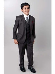 Boy's Dark Slate 5 Piece Kids Sizes Suit Perfect for toddler Suit wedding attire outfits With Tone On Tone Pinstripe