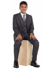 Kids Boys Two Buttons 5 Piece Set Formal Cotton Blend Charcoal Suits Perfect for wedding attire outfits - Toddler Suits