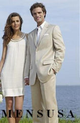 Groomsmen Suits Men'S & Boys Sizes Light Weight Kids Sizes Light Tan ~ Beige Khaki (Sand) Suit Perfect For Toddler Suit Wedding Attire Outfits Cotton & Rayon & Linen 2 Buttons
