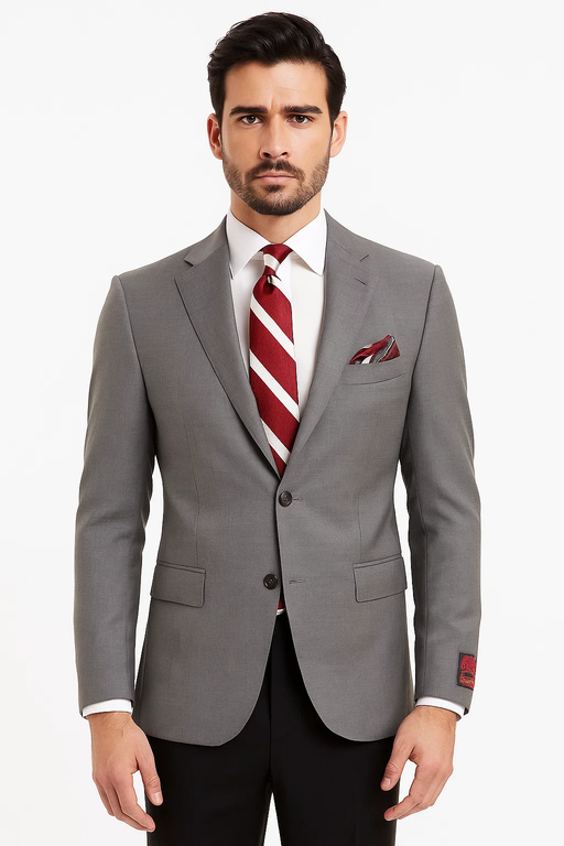 Mantoni Suit - Signature Menswear Wool Fabric SuitsOutlet - Brand Gray Suit - High End Suits - High Quality Suits