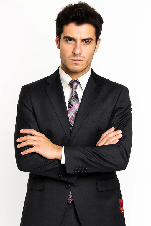 Mantoni Suit - Signature Menswear Wool Fabric SuitsOutlet - Brand Black Suit - High End Suits - High Quality Suits