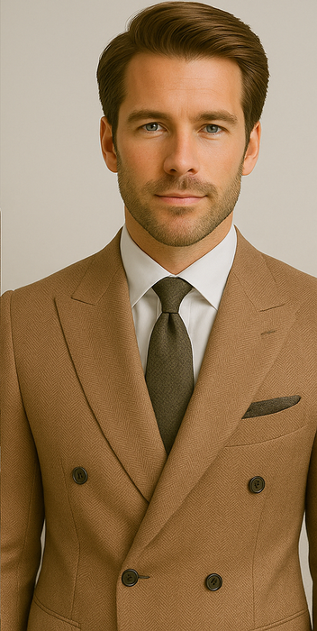 Wool Suit - Italian Made Business Suit by Statement Men's 100% Wool 2 Piece Double Breasted Suit - Subtle Windowpane