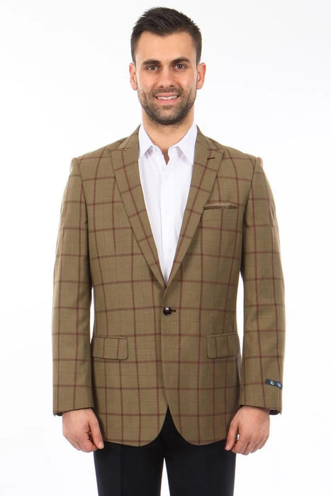 Saco vaquero - Western Sport Coat - Western Blazer- Men's Two Button Windowpane Plaid Bronze Sport Coat