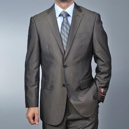 Men's Brown Teakweave 2-button Texture ~ Patterned Fabric Flat Front Pants Cheap Priced Business Suits Clearance Sale
