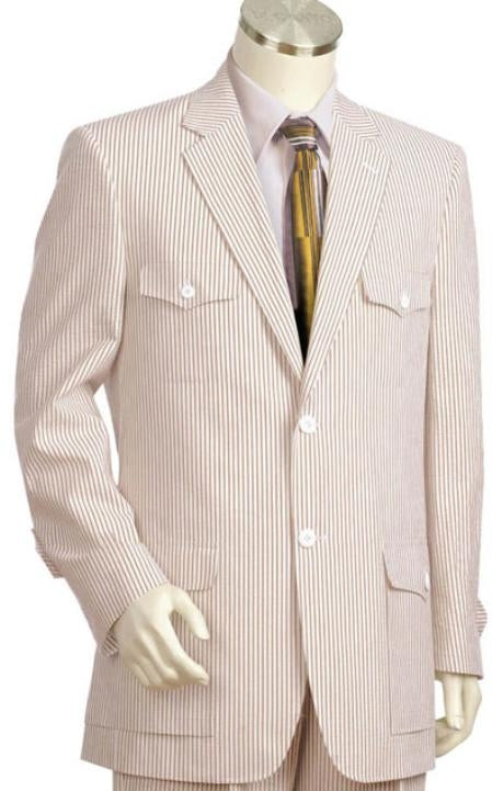 Sear Sucker Suit Seersucker Suit Mens Brown Offwhite 2 Piece Cotton seersucker sear