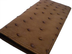 Men's Genuine Exotic Animal Skin Ferrini Brand Ostrich Checkbook - Kango Tabac