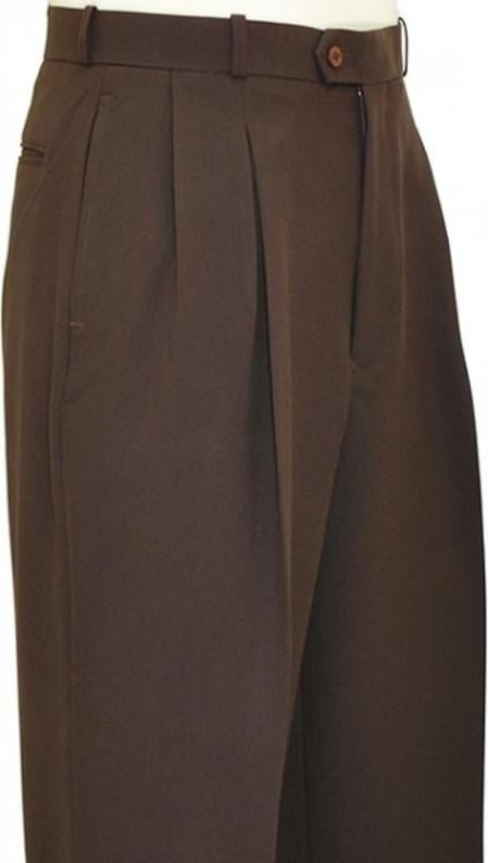 Mens Pleated Dress Pants Chocolate Brown Wide Leg Slacks Pleated Baggy Dress Trousers Unhemmed Unfinished Bottom