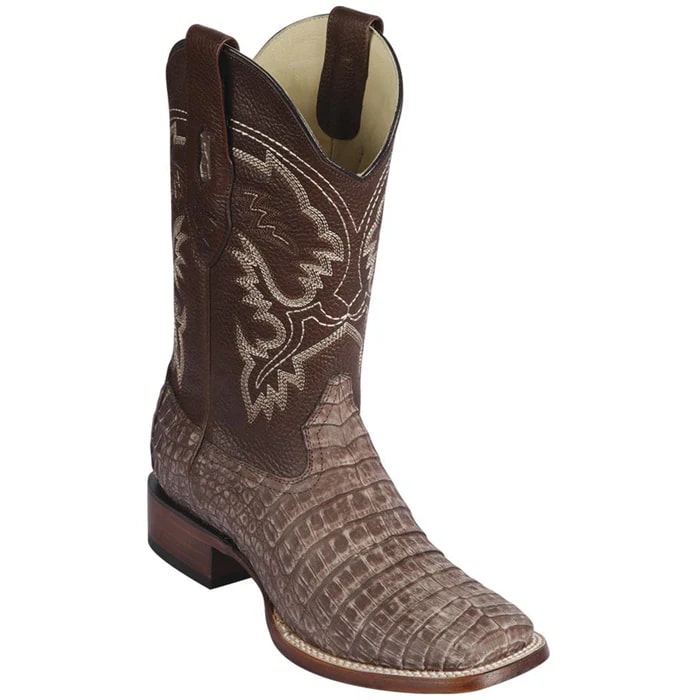 Los Altos Boots - Mens Dress Cowboy Boot - Low Priced Caiman Belly Square Toe Cowboy Boots Sahara Brown- in Brown