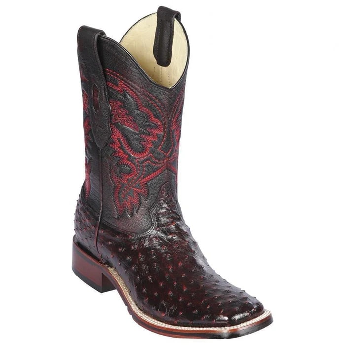 Los Altos Boots - Mens Dress Cowboy Boot - Low Priced Black Cherry Ostrich Square Toe Western Boots- in Black Cherry