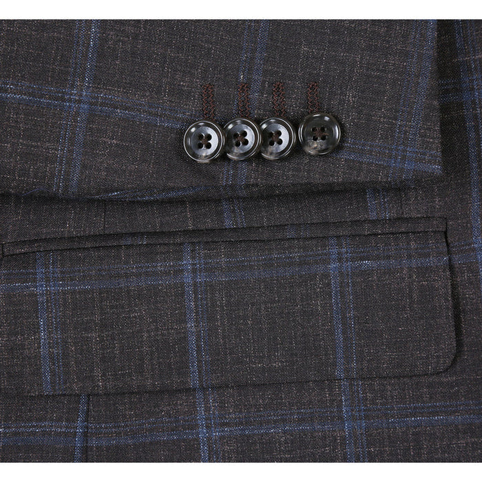 Saco vaquero - Western Sport Coat - Western Blazer-Mens Classic Fit Two Button Wool & Linen Sport Coat Blazer In Brown Windowpane Plaid
