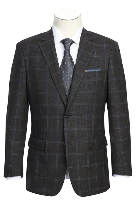 Saco vaquero - Western Sport Coat - Western Blazer-Mens Classic Fit Two Button Wool & Linen Sport Coat Blazer In Brown Windowpane Plaid