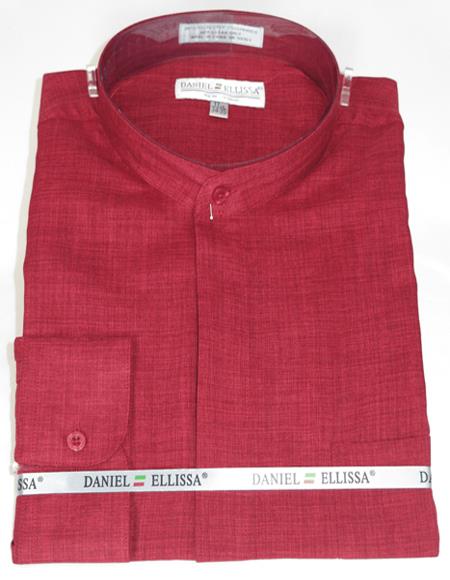 Burgundy Mandarin Long sleeve dress shirt
