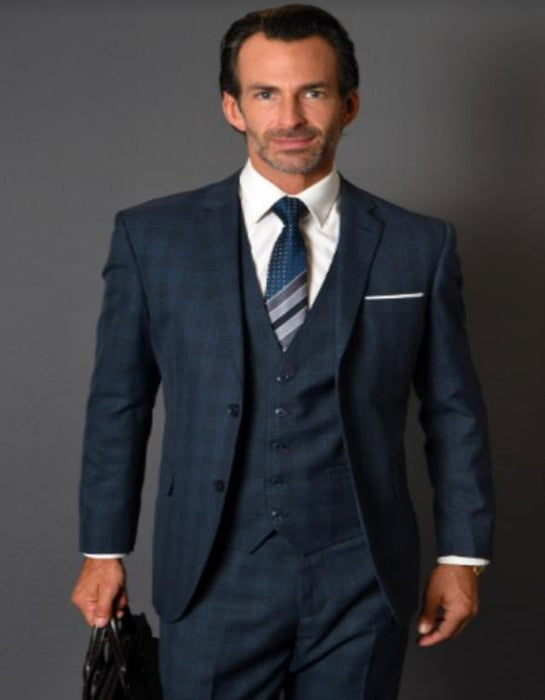 Business Suit - Patterned Suit - 1920s Old School Vintage Suits - Charcoal Grey Window Pane Suit