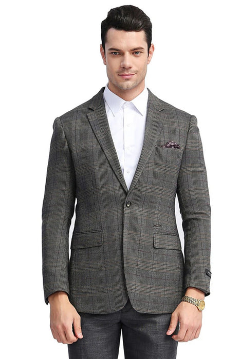 Saco vaquero - Western Sport Coat - Western Blazer- Men's Slim Fit Two Button Glen Plaid Sport Coat In Charcoal Grey