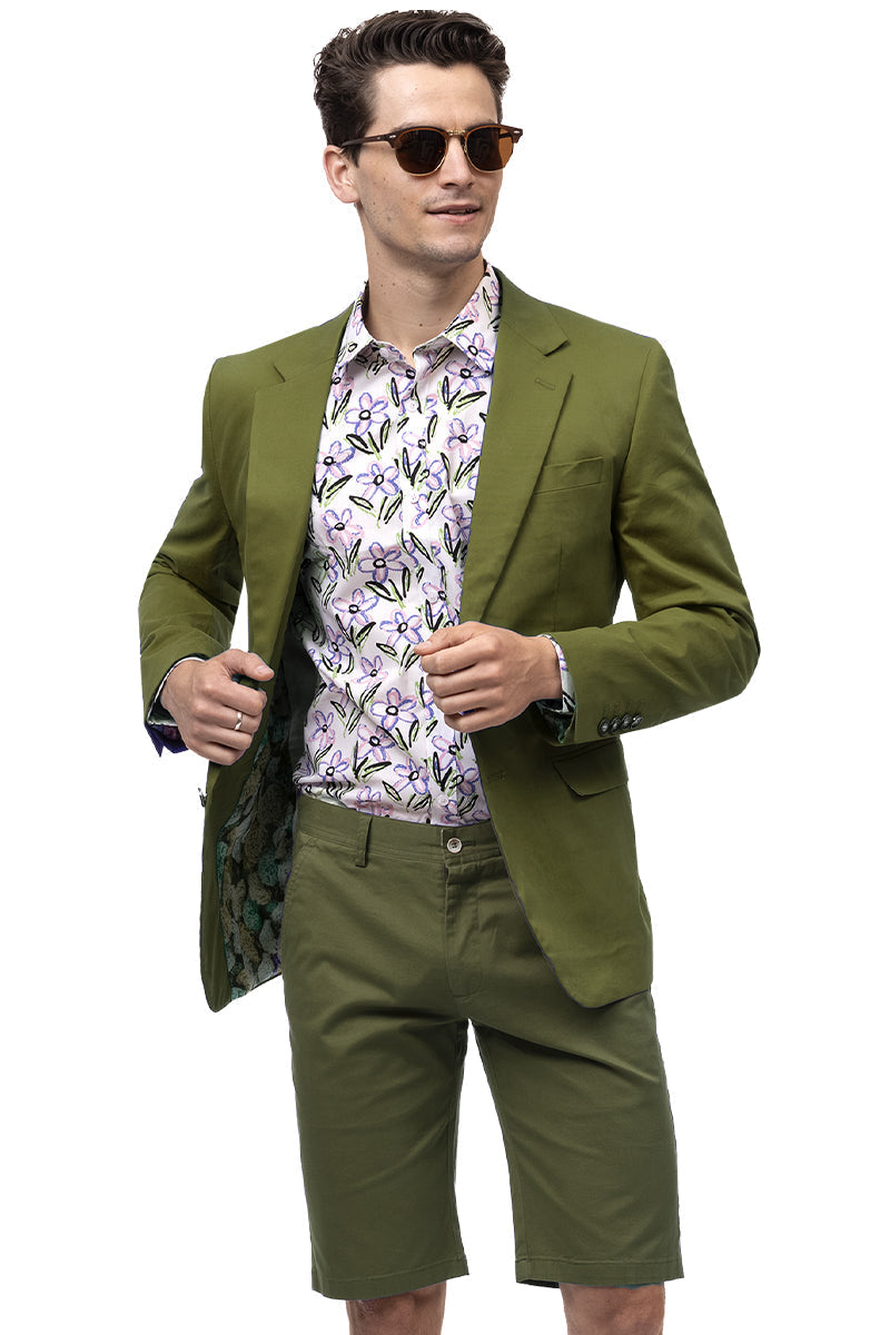 Men's Modern Fit Casual Summer Chino Blazer in Olive Green - Image 2