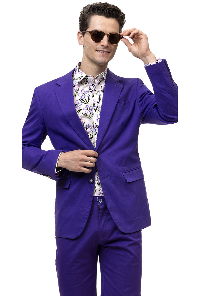 Men's Modern Fit Casual Summer Chino Blazer in Purple - Image 2