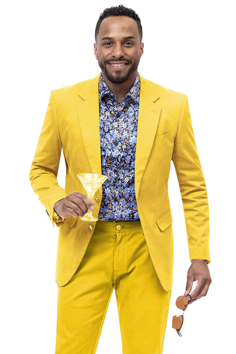 Men's Modern Fit Casual Summer Chino Blazer in Yellow - Image 2
