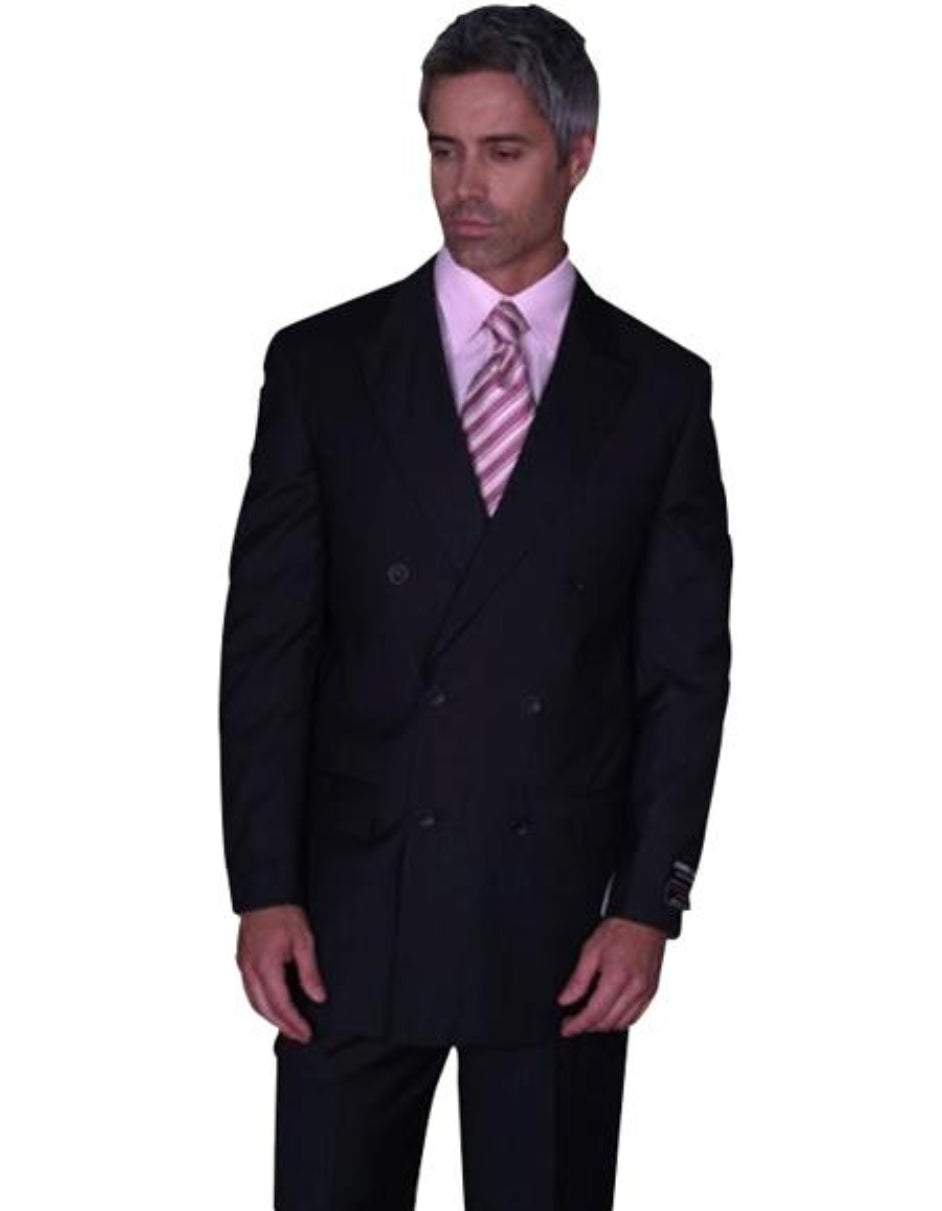 CLASSIC DOUBLE BREASTED SUITS SOLID COLOR BLACK Men's SUIT