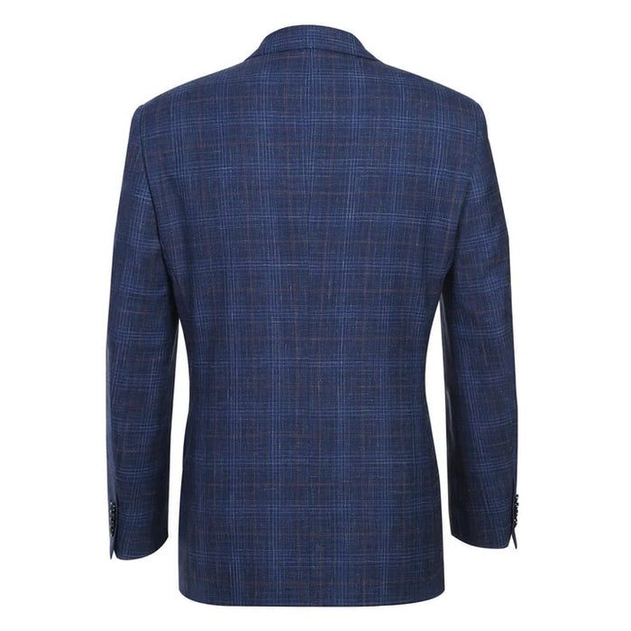 Saco vaquero - Western Sport Coat - Western Blazer   - Mens Classic Fit Two Button Wool & Linen Sport Coat Blazer In Blue Windowpane Plaid