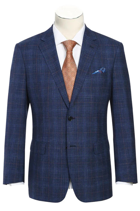 Saco vaquero - Western Sport Coat - Western Blazer   - Mens Classic Fit Two Button Wool & Linen Sport Coat Blazer In Blue Windowpane Plaid