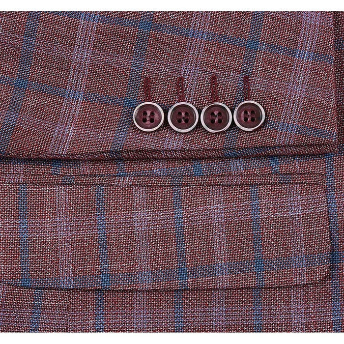 Saco vaquero - Western Sport Coat - Western Blazer- Mens Two Button Classic Fit Sport Coat Blazer In Burgundy Red Windowpane Plaid