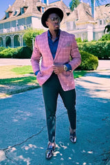 Saco vaquero - Western Sport Coat - Western Blazer- Mens Two Button Classic Fit Sport Coat Blazer In Burgundy Red Windowpane Plaid
