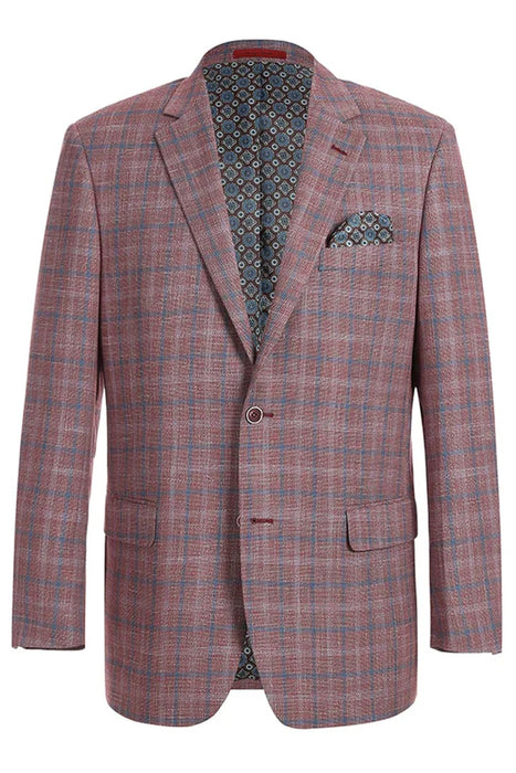 Saco vaquero - Western Sport Coat - Western Blazer- Mens Two Button Classic Fit Sport Coat Blazer In Burgundy Red Windowpane Plaid