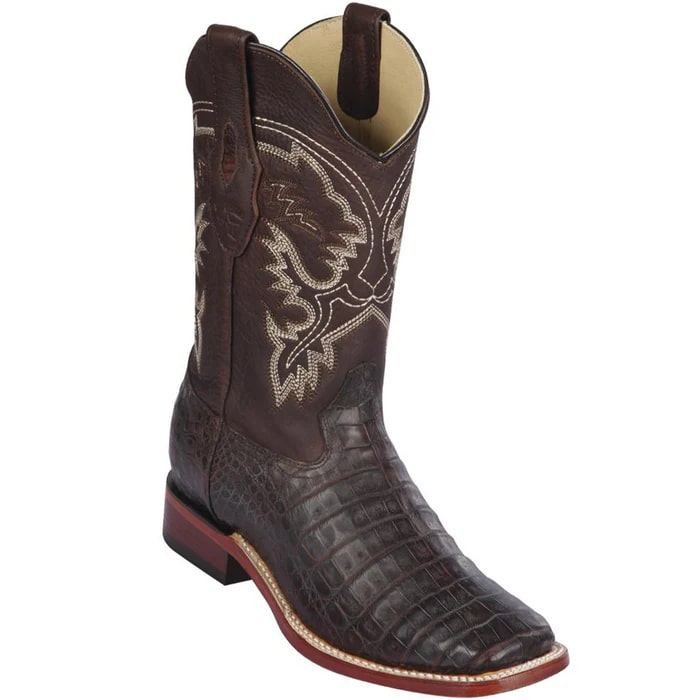 Los Altos Boots - Mens Dress Cowboy Boot - Low Priced Caiman Brown Square Toe Cowboy Boots - in Brown