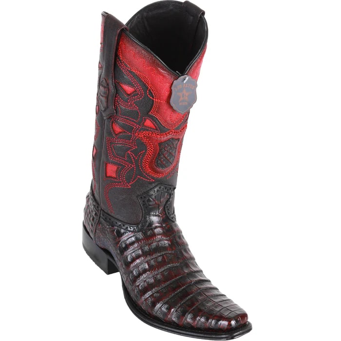 Los Altos Boots - Mens Dress Cowboy Boot - Low Priced Caiman European Toe Black Cherry Western Boots - in Black Cherry