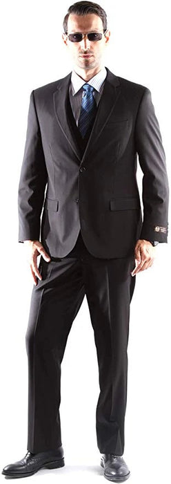 Men's Super 150's Poly Viscose Wool Feel Single Breasted 2 Button Regular Fit 2pc Black Suit