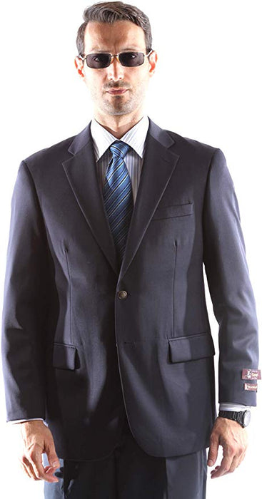 Men's Super 150's Poly/Viscose Wool Feel Single Breasted 2 Button Slim Fit 2pc Navy Suit