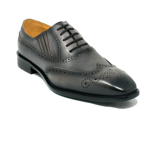 Carrucci Grey Burnished Leather 1920s Wingtip Dress Shoe for Men
