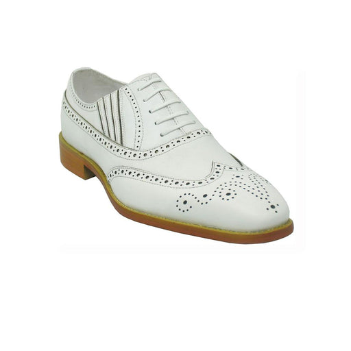 Carrucci Men's Burnished Leather 1920s Wingtip Dress Shoe - White