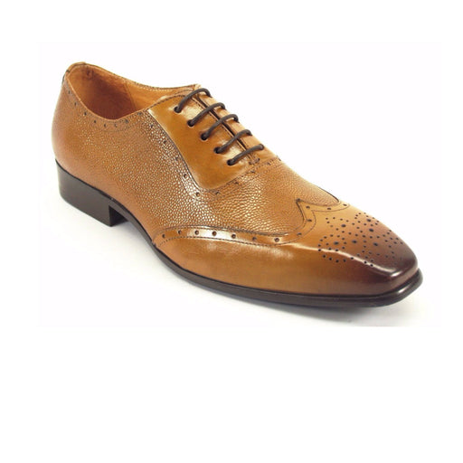 Carrucci Caviar Leather Wingtip Oxford in Cognac