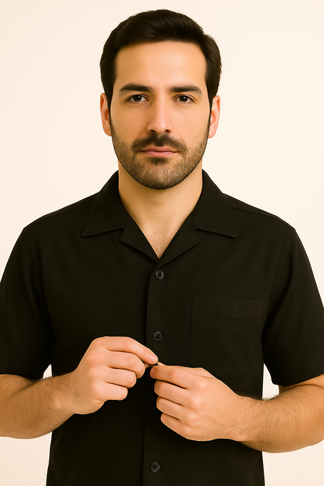 Men's Plain Black Short Sleeve Linen Casual Casual Two Piece Mens Walking Outfit For Sale Pant Sets Suit With Pant - Mens Linen Suit