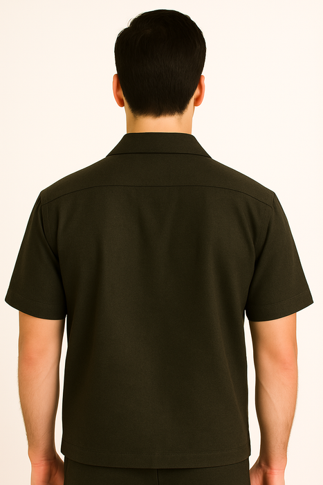 Men's Plain Black Short Sleeve Linen Casual Casual Two Piece Mens Walking Outfit For Sale Pant Sets Suit With Pant - Mens Linen Suit