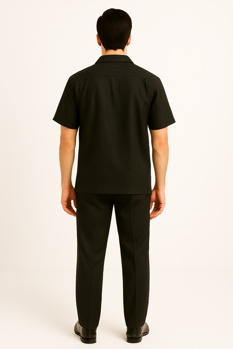 Men's 2 Piece Linen Short Sleeve Black Casual Big Size Casual Two Piece Mens Walking Outfit For Sale Pant Sets Suit