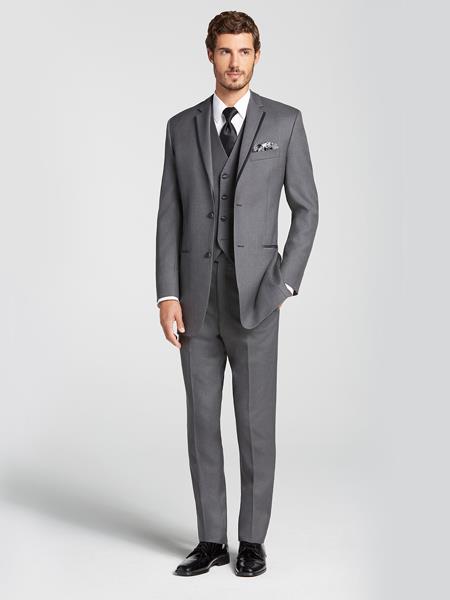 Charcoal Grey ~ Gray Satin Edged Vested Tuxedo Suit Tow Toned - 100% Percent Wool Fabric Suit - Worsted Wool Business Suit