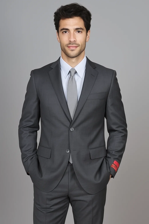 Mantoni Suit - Signature Menswear Wool Fabric SuitsOutlet - Brand Suit, Charcoal Stripe ~ Pinstripe Slim Fit - Color: Dark Grey Suit  - High End Suits - High Quality Suits