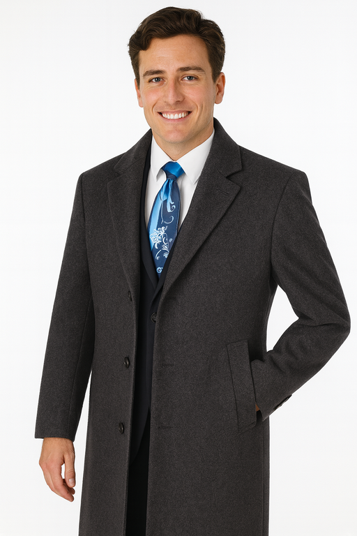 Men's Charcoal Grey Wool & Cashmere Overcoat – Classic Full Length