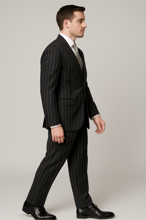 Mens Gangster Pinstripe 2 Button Double Breasted Vest Suit in Black Or Charcoal Grey