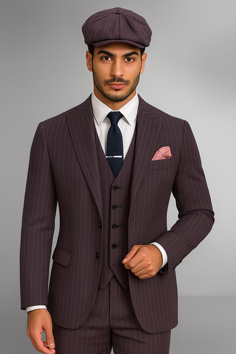 Brand New Quality 1920's English Style Peaky Blinders Style Vested Peaky Blinder Suit - Peaky Blinders Outfit + Overcoat + Hat (Peaky Blinder Custome)