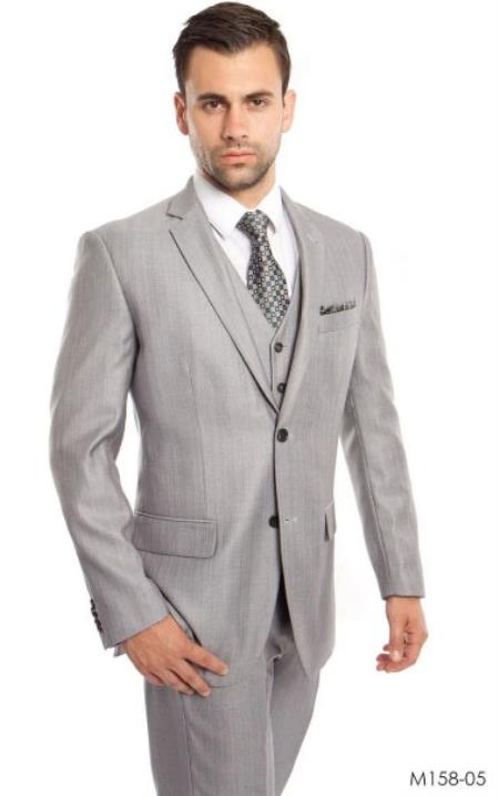 Mens Big and Tall Suits - Plus Size Gray Suit For Men - Classic fit 1 Button With Vest main image 0