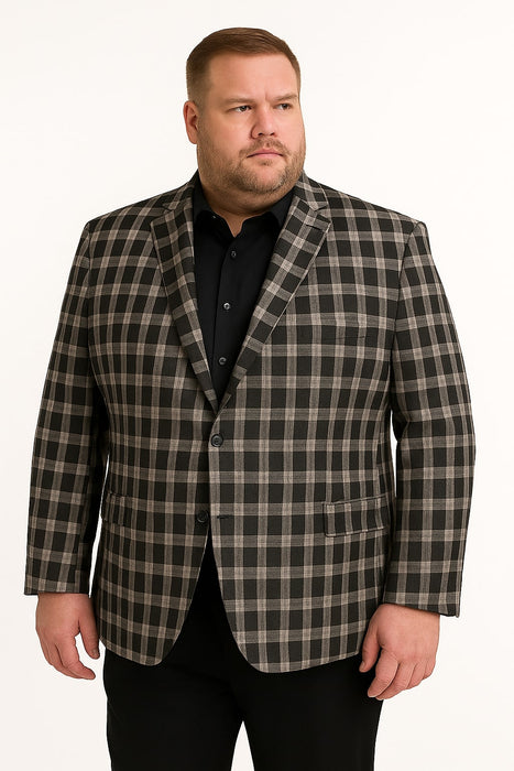 Mens Black and White Plaid Blazer – Modern Fit Checkered Windowpane Pattern Business Sport Coat