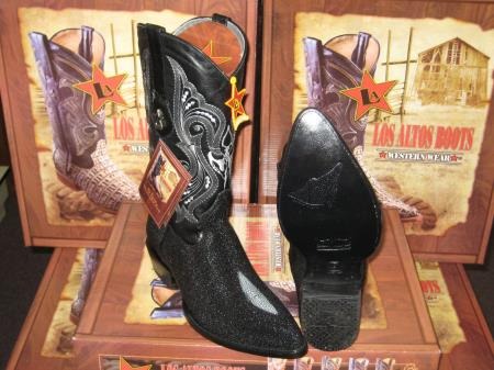 Classic Cushioned Leather Pull Strap Black Los Altos Boot Mantarraya Skin Single Stone Western Cowboy Boot